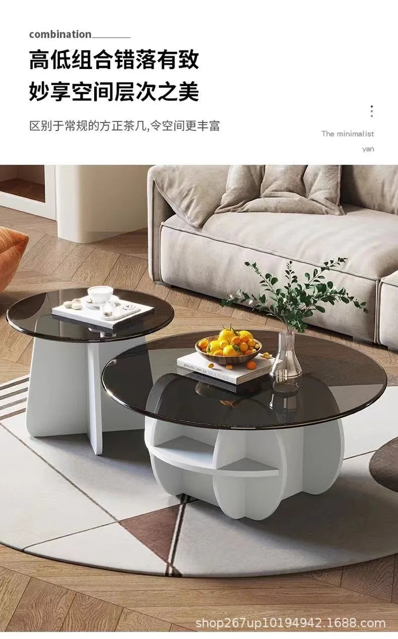 Simple tempered glass coffee table light luxury living room creative home small apartment round small coffee table combination