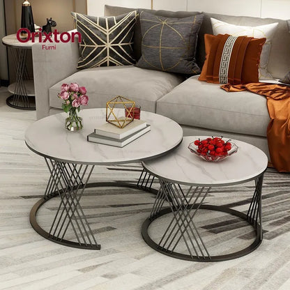 Luxury Marble-Look Nesting Coffee Tables – Gold Finish