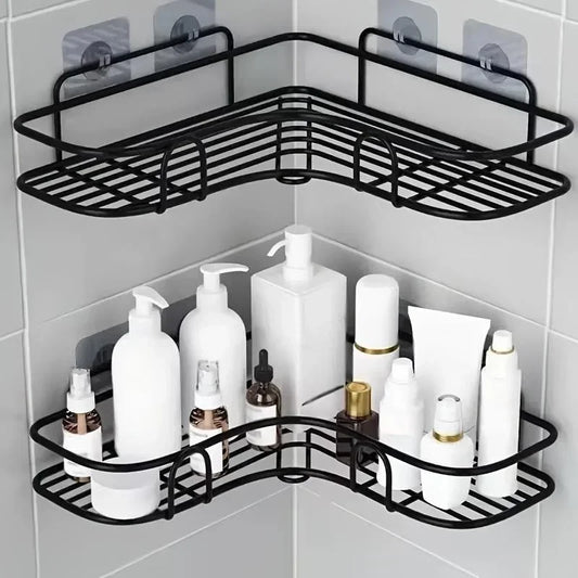 2-Tier Black Corner Bathroom Storage Rack