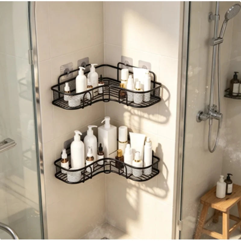 2-Tier Black Corner Bathroom Storage Rack