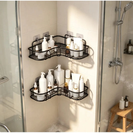 2-Tier Black Corner Bathroom Storage Rack