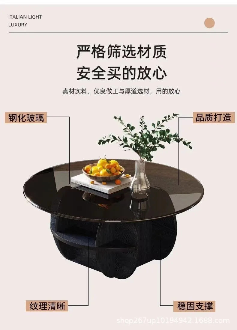Simple tempered glass coffee table light luxury living room creative home small apartment round small coffee table combination