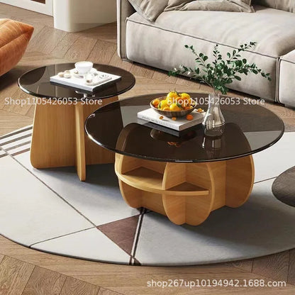 Simple tempered glass coffee table light luxury living room creative home small apartment round small coffee table combination