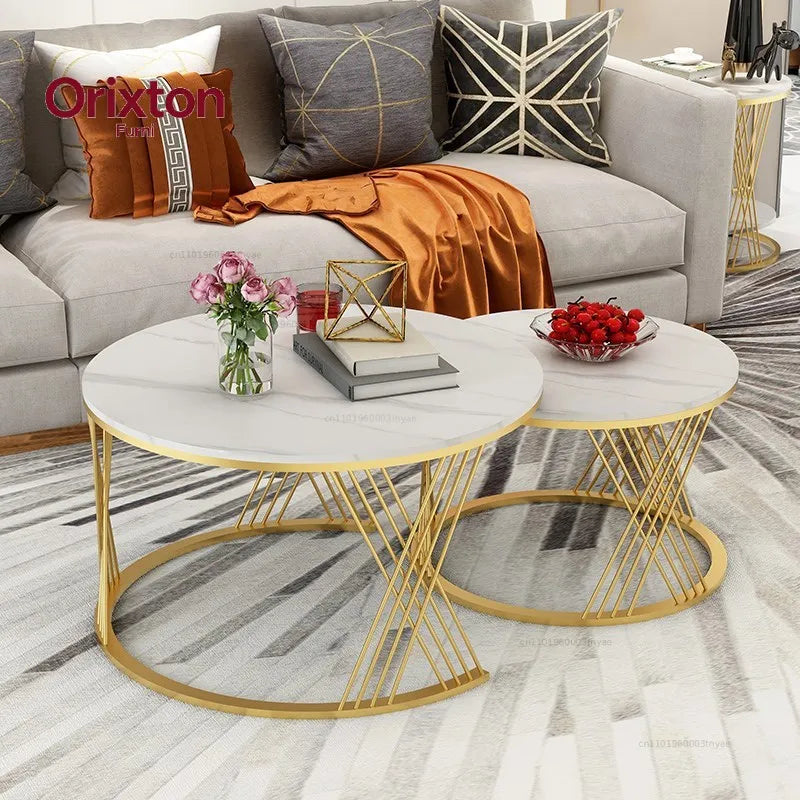 Luxury Marble-Look Nesting Coffee Tables – Gold Finish