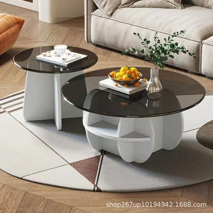Simple tempered glass coffee table light luxury living room creative home small apartment round small coffee table combination