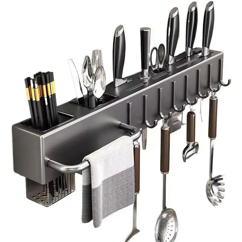 Wall-Mounted Kitchen Utensil Rack – No-Drill Knife, Chopstick & Tool Holder Shelf