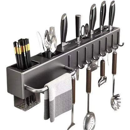 Wall-Mounted Kitchen Utensil Rack – No-Drill Knife, Chopstick & Tool Holder Shelf