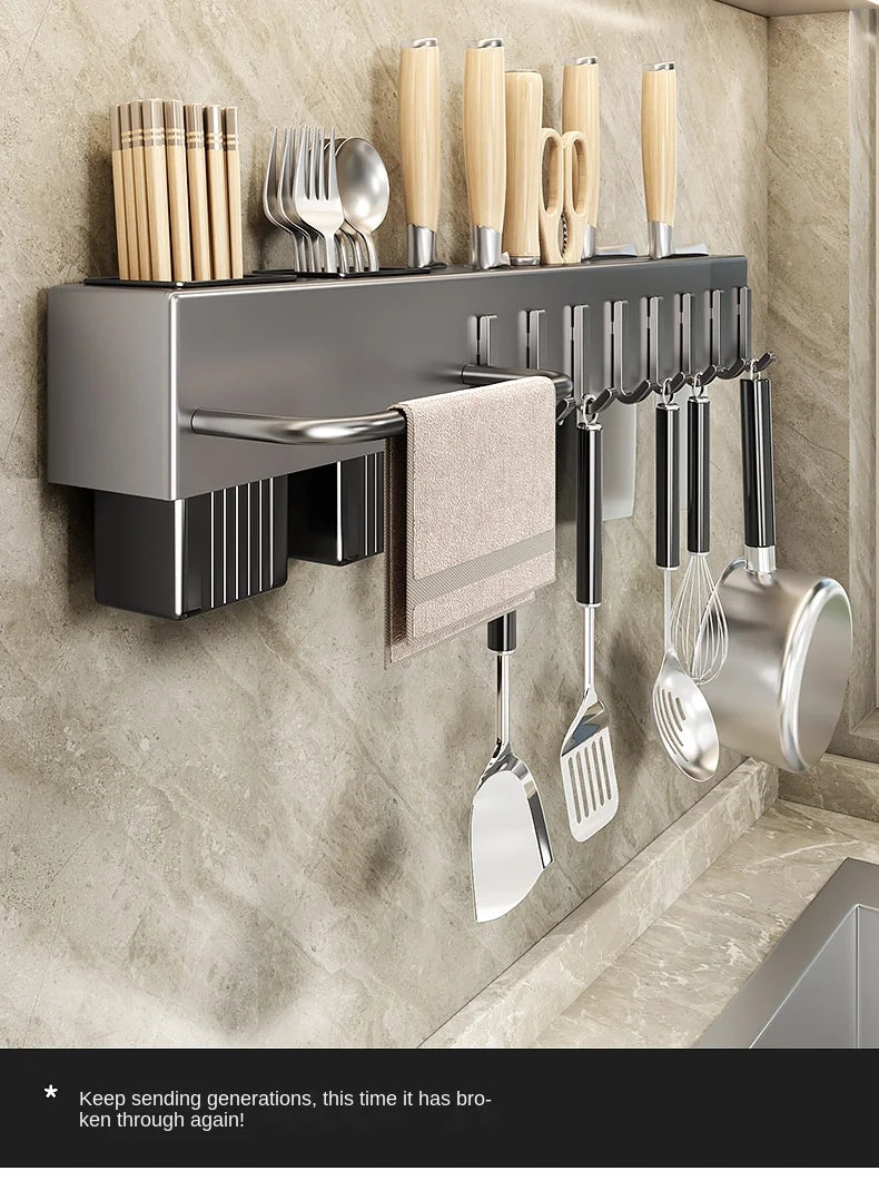 Wall-Mounted Kitchen Utensil Rack – No-Drill Knife, Chopstick & Tool Holder Shelf