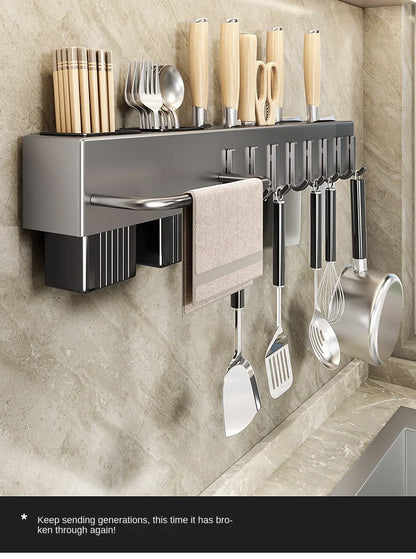 Wall-Mounted Kitchen Utensil Rack – No-Drill Knife, Chopstick & Tool Holder Shelf
