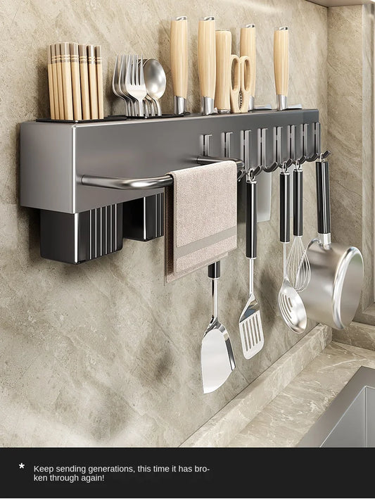 Wall-Mounted Kitchen Utensil Rack – No-Drill Knife, Chopstick & Tool Holder Shelf