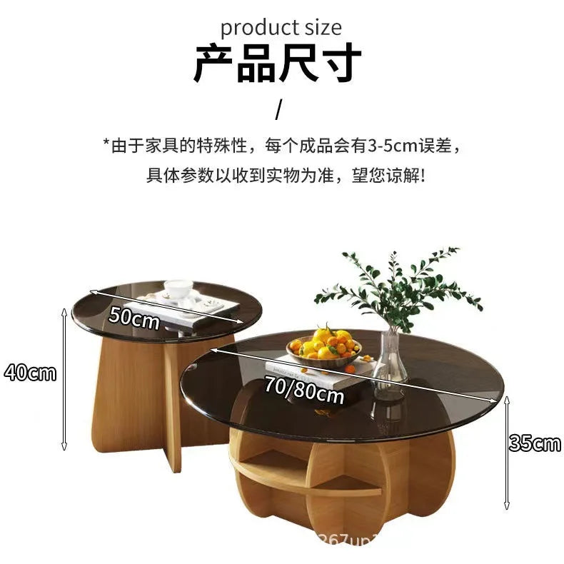 Simple tempered glass coffee table light luxury living room creative home small apartment round small coffee table combination