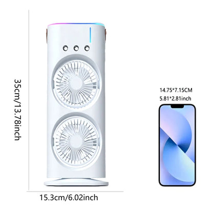 USB charging humidifier, desktop fan, spray fan, air cooler, with LED lights, suitable for home and outdoor use