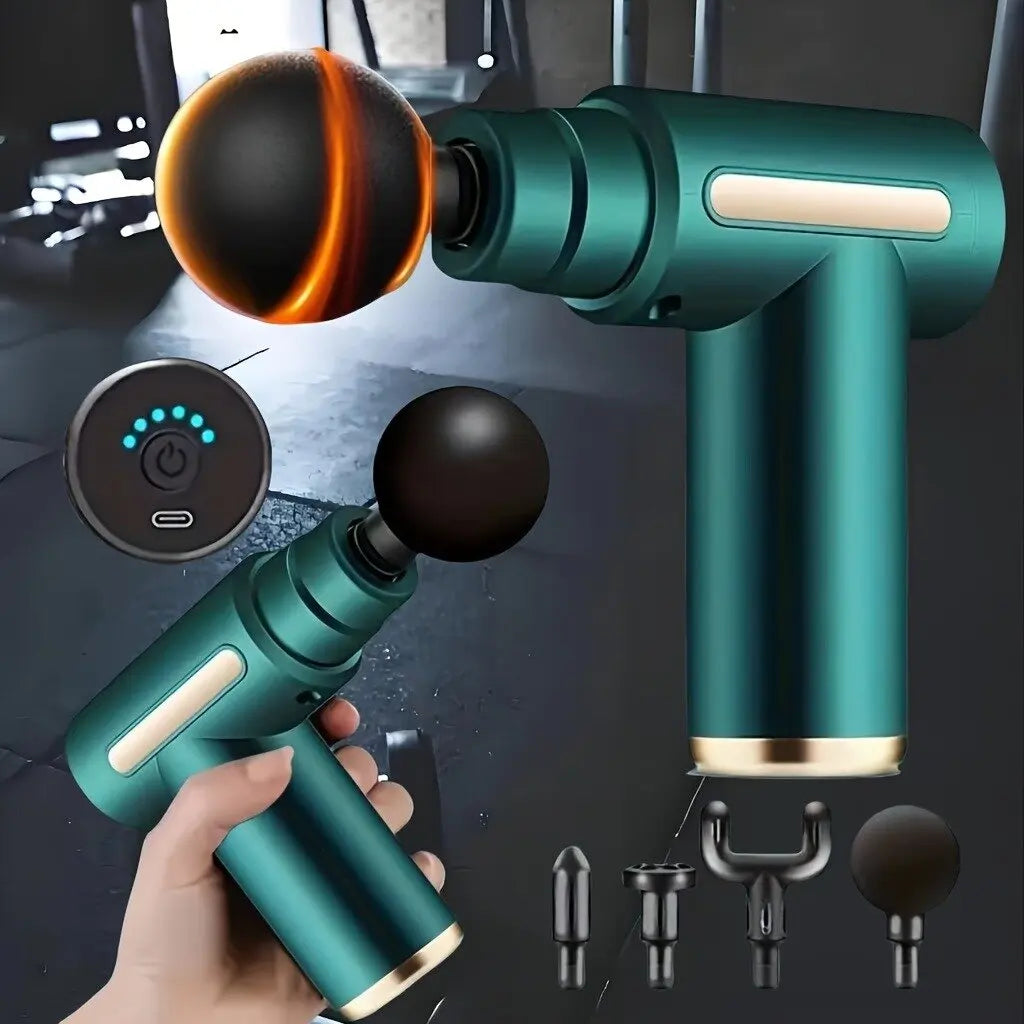 Portable Electric Massage Gun – Handheld Muscle Massager with 4 Massage Heads