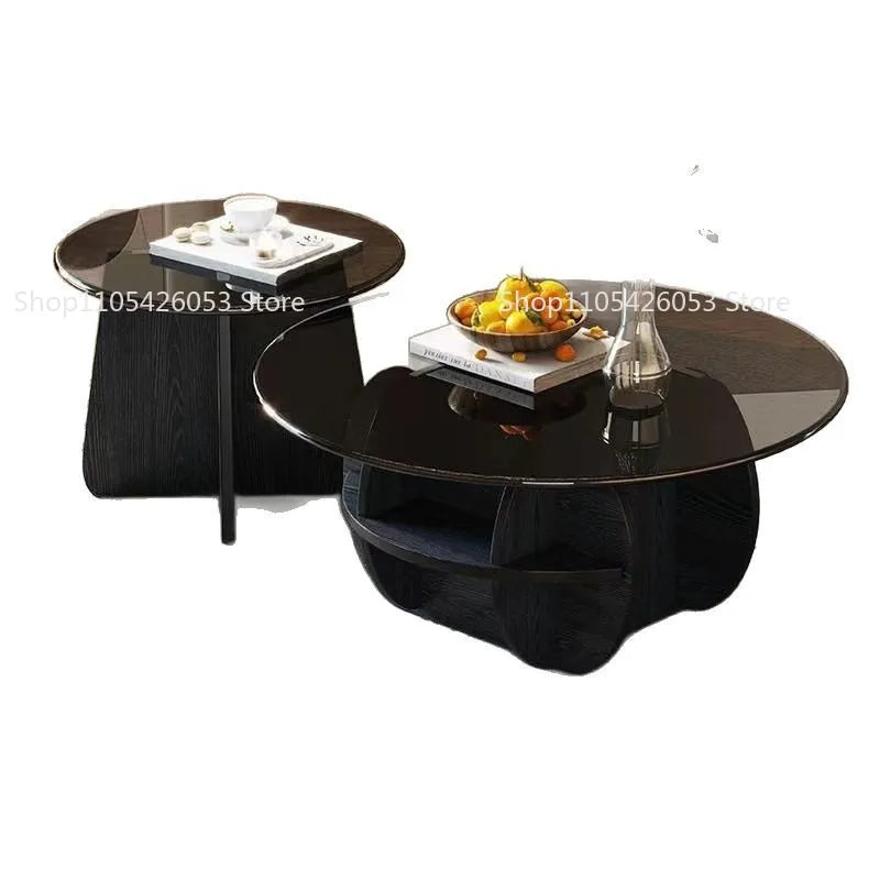 Simple tempered glass coffee table light luxury living room creative home small apartment round small coffee table combination