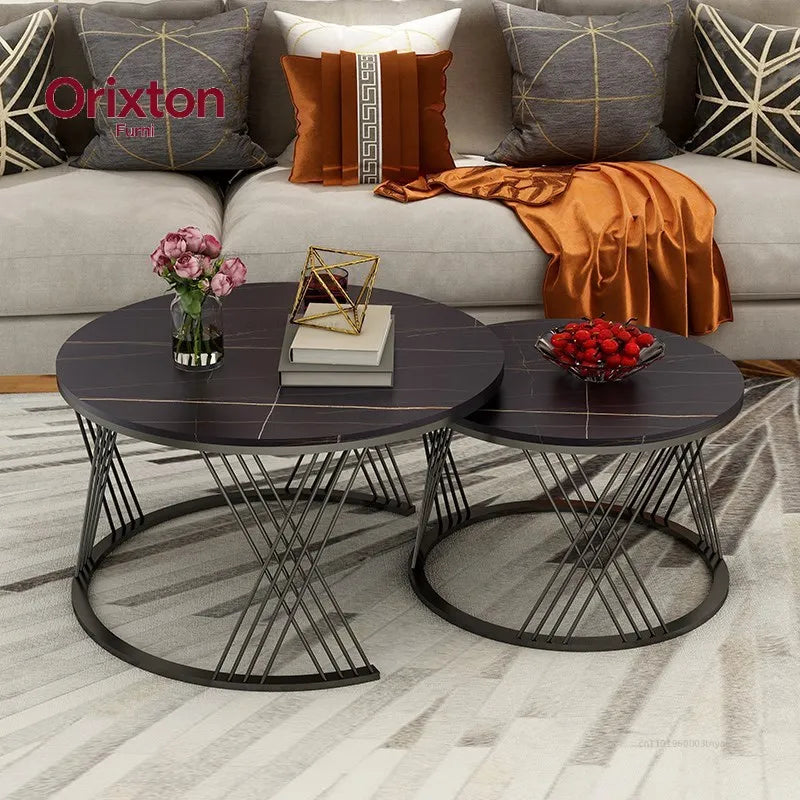 Luxury Marble-Look Nesting Coffee Tables – Gold Finish