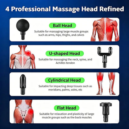 Portable Electric Massage Gun – Handheld Muscle Massager with 4 Massage Heads