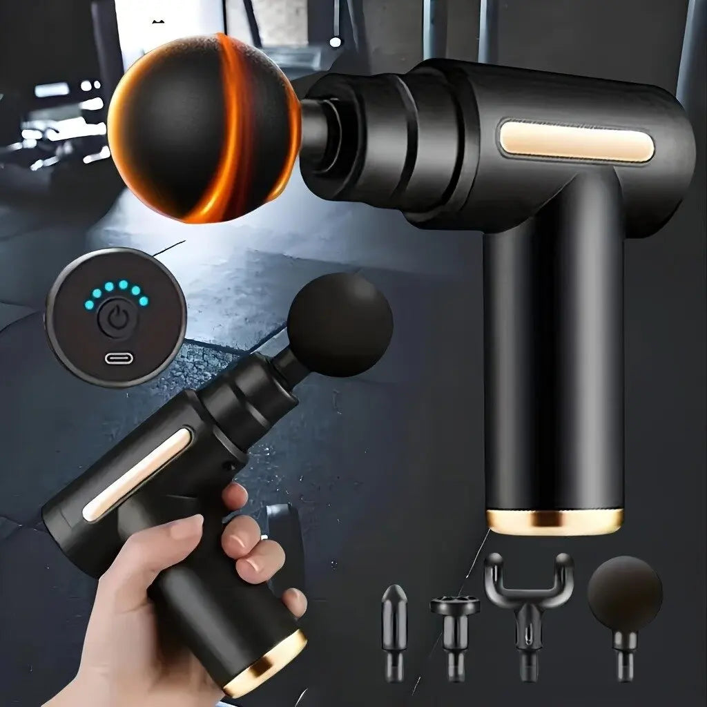 Portable Electric Massage Gun – Handheld Muscle Massager with 4 Massage Heads