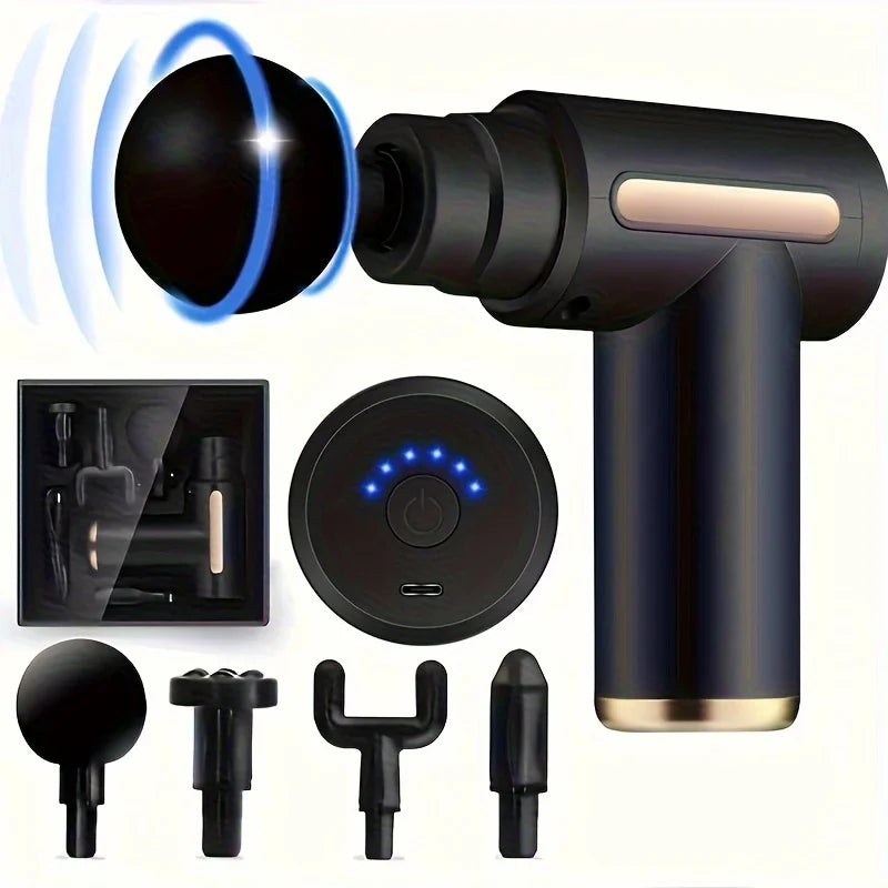 Portable Electric Massage Gun – Handheld Muscle Massager with 4 Massage Heads