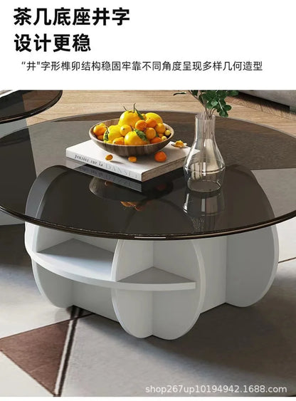 Simple tempered glass coffee table light luxury living room creative home small apartment round small coffee table combination
