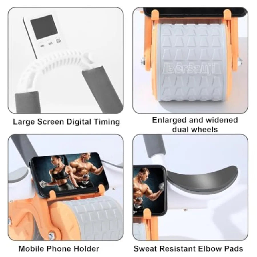 2026 Upgraded Ab Roller Wheel with Knee Mat andTimer - Automatic Rebound Abdominal Wheel with Elbow Support, Abs Workout Equipm