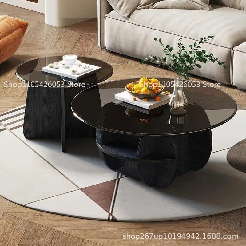 Simple tempered glass coffee table light luxury living room creative home small apartment round small coffee table combination