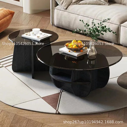 Simple tempered glass coffee table light luxury living room creative home small apartment round small coffee table combination