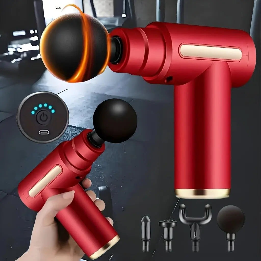 Portable Electric Massage Gun – Handheld Muscle Massager with 4 Massage Heads