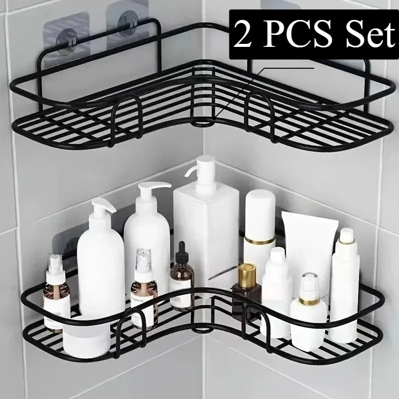 2-Tier Black Corner Bathroom Storage Rack