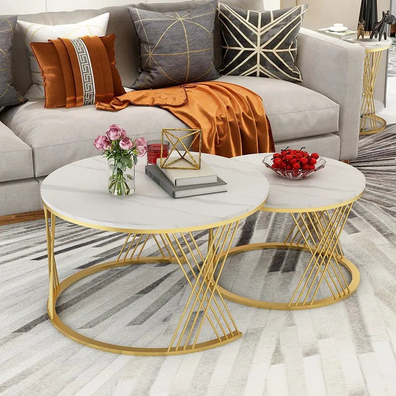 Luxury Marble-Look Nesting Coffee Tables – Gold Finish