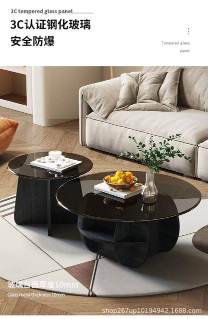 Simple tempered glass coffee table light luxury living room creative home small apartment round small coffee table combination