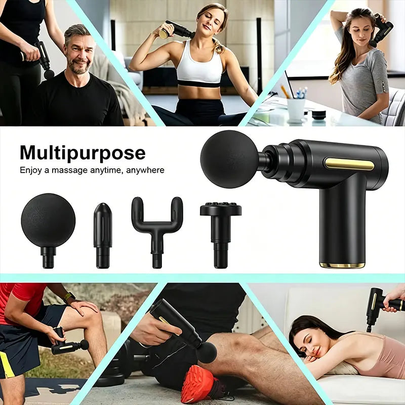 Portable Electric Massage Gun – Handheld Muscle Massager with 4 Massage Heads