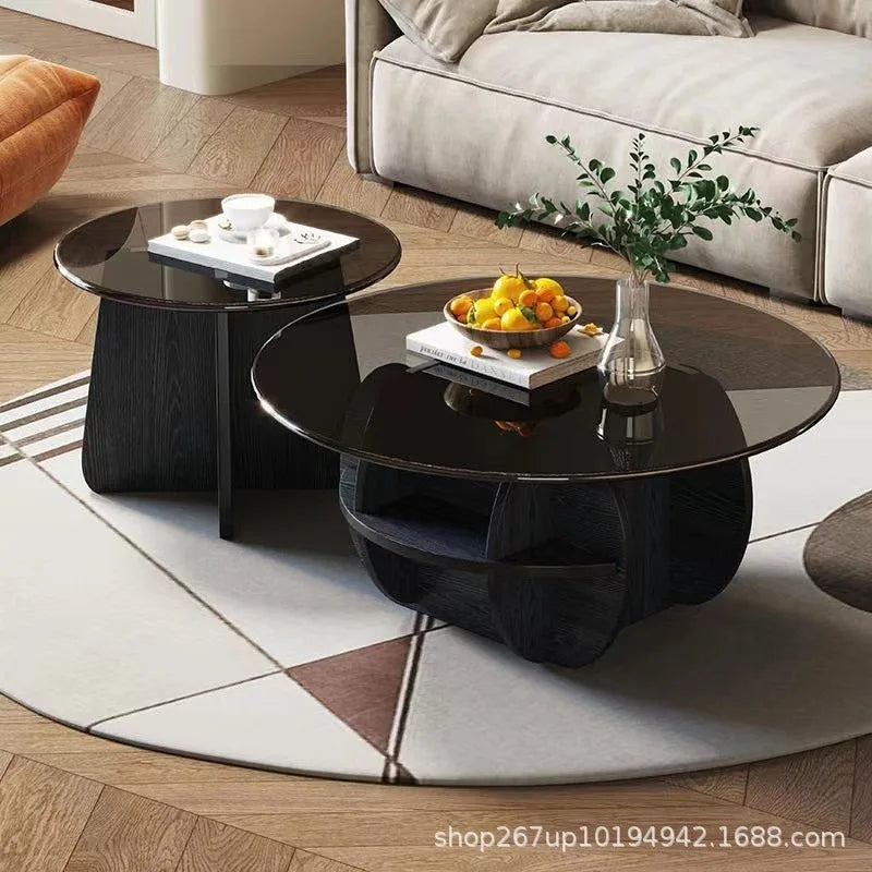 Simple tempered glass coffee table light luxury living room creative home small apartment round small coffee table combination