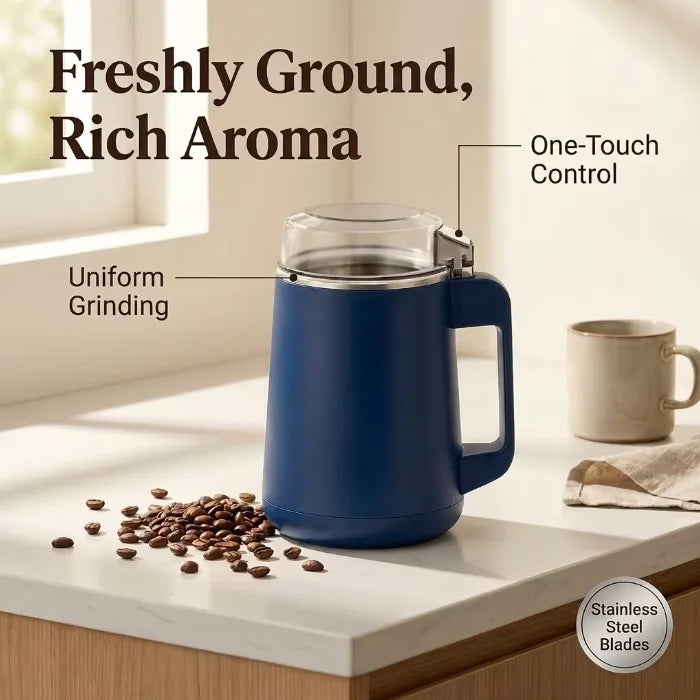 Portable Electric Coffee Grinder with Stainless Steel Blades One-Touch Operation for Nut Spice Grinding