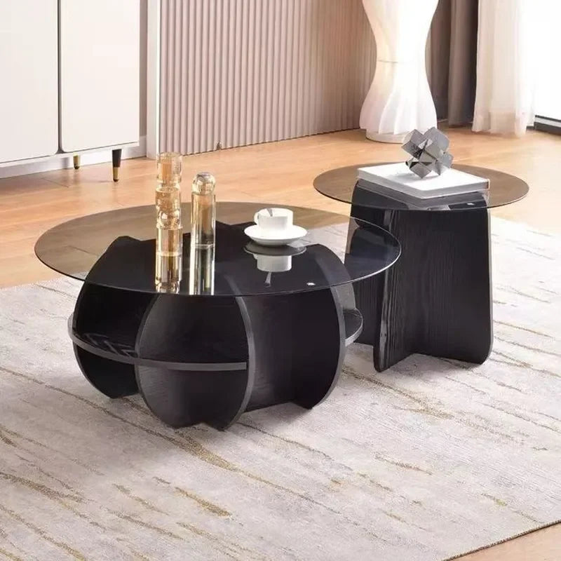Nordic Round Glass Coffee Table Modern Minimalist Side Table for Small Living Room Balcony Light Luxury Accent Furniture