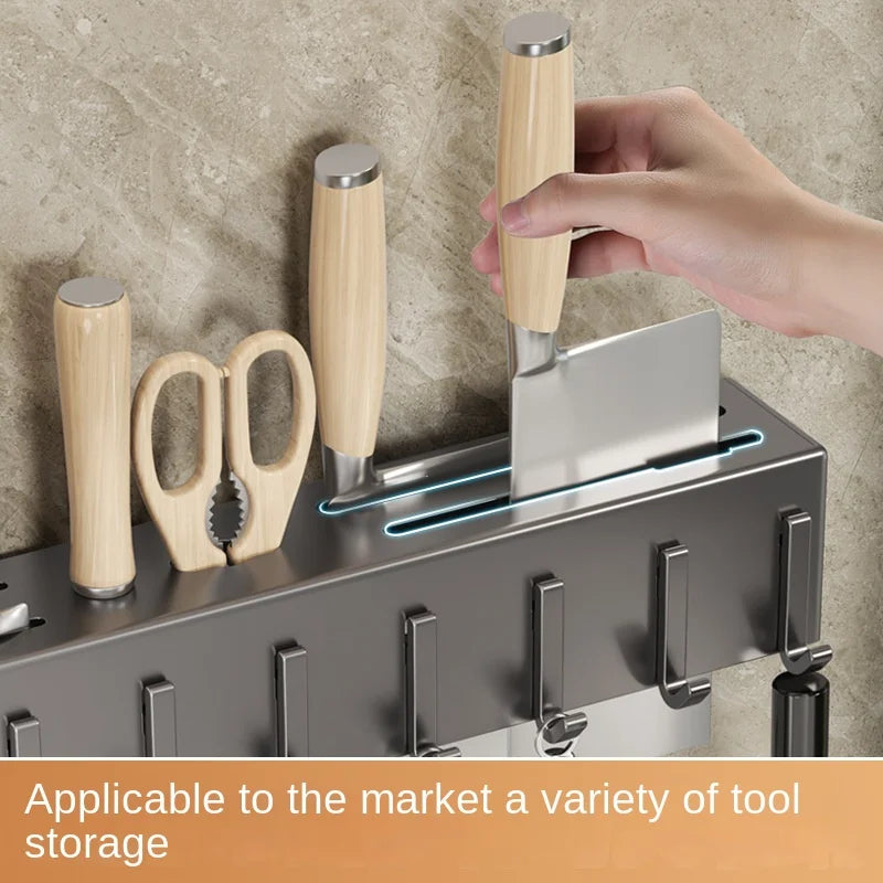 Wall-Mounted Kitchen Utensil Rack – No-Drill Knife, Chopstick & Tool Holder Shelf