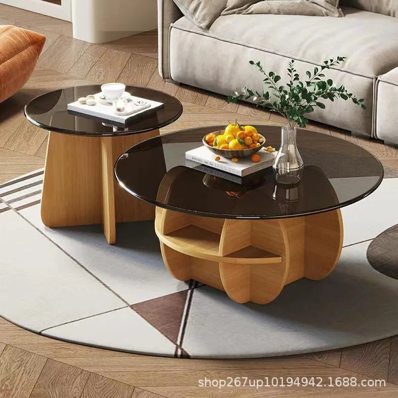 Simple tempered glass coffee table light luxury living room creative home small apartment round small coffee table combination