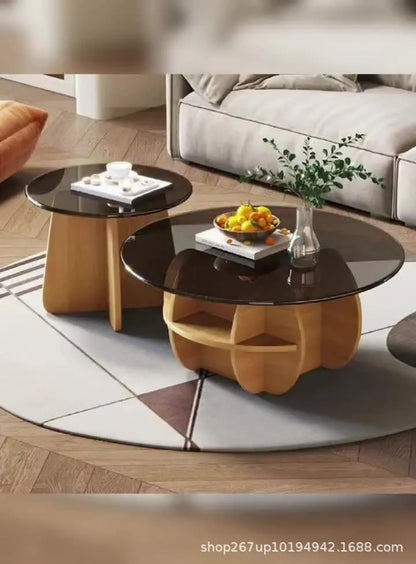Simple tempered glass coffee table light luxury living room creative home small apartment round small coffee table combination