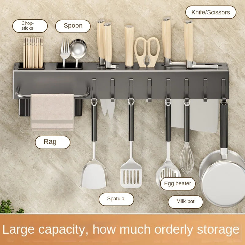Wall-Mounted Kitchen Utensil Rack – No-Drill Knife, Chopstick & Tool Holder Shelf