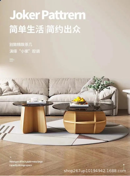 Simple tempered glass coffee table light luxury living room creative home small apartment round small coffee table combination