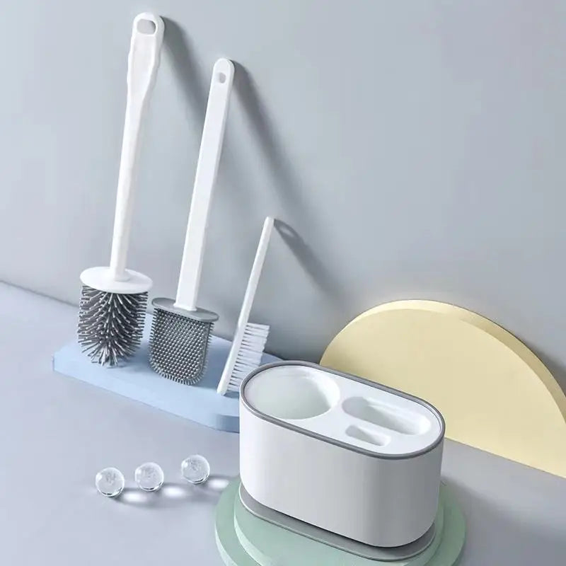 3-in-1 flat-head silicone toilet brush & Holder set\