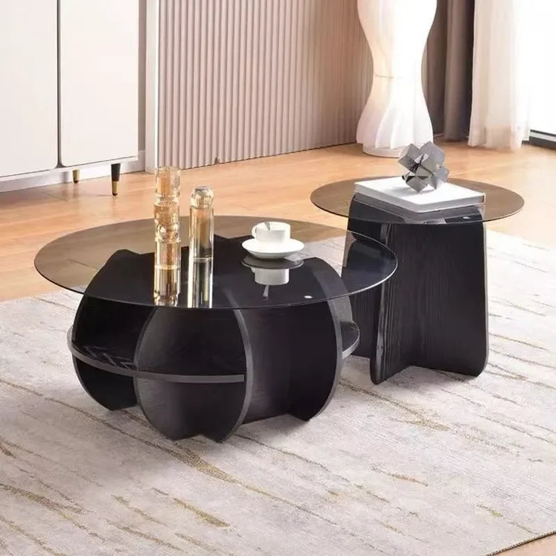 Nordic Round Glass Coffee Table Modern Minimalist Side Table for Small Living Room Balcony Light Luxury Accent Furniture