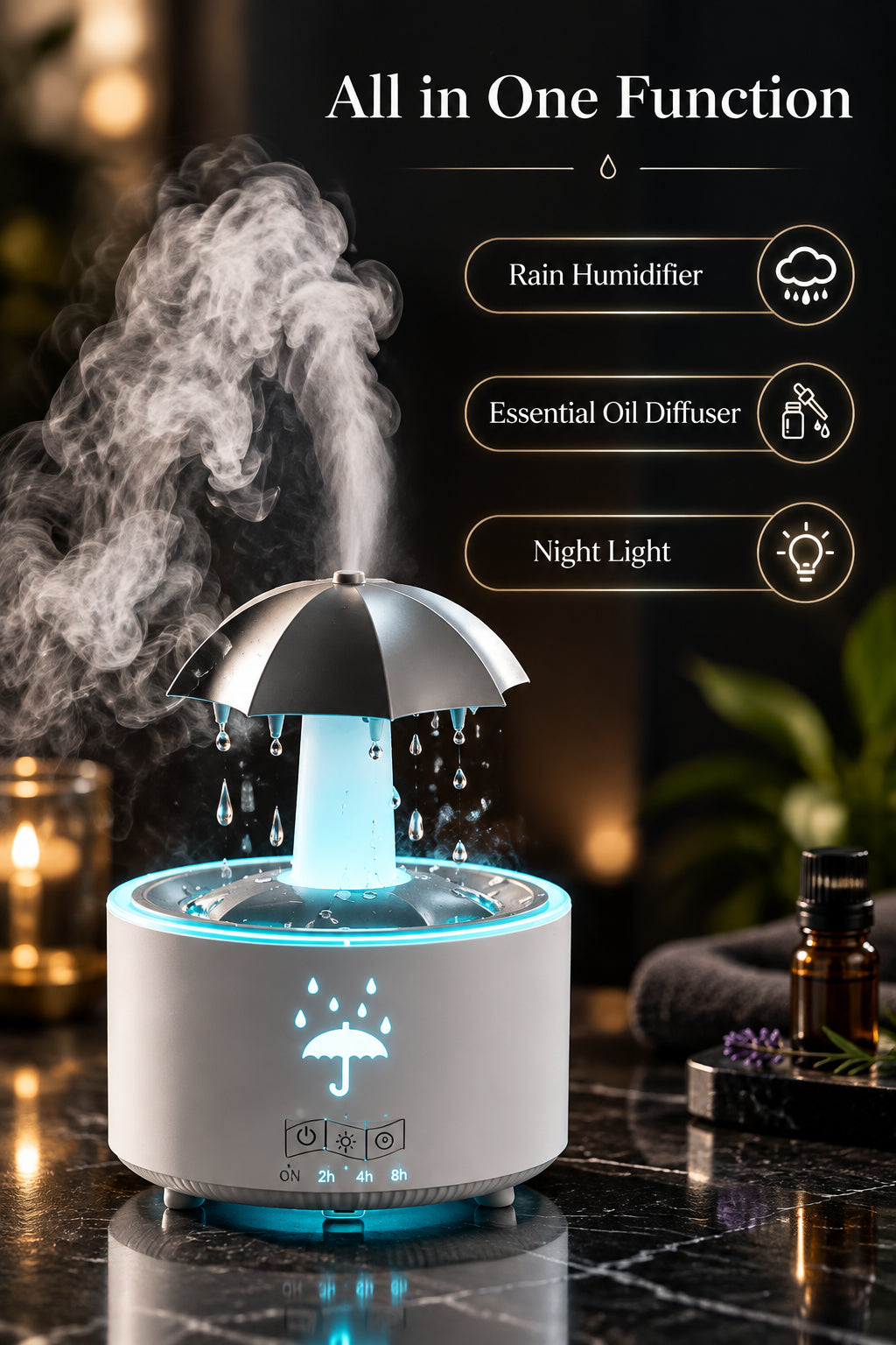 Umbrella Rain Aroma Diffuser with Magnolia Fragrance Oil