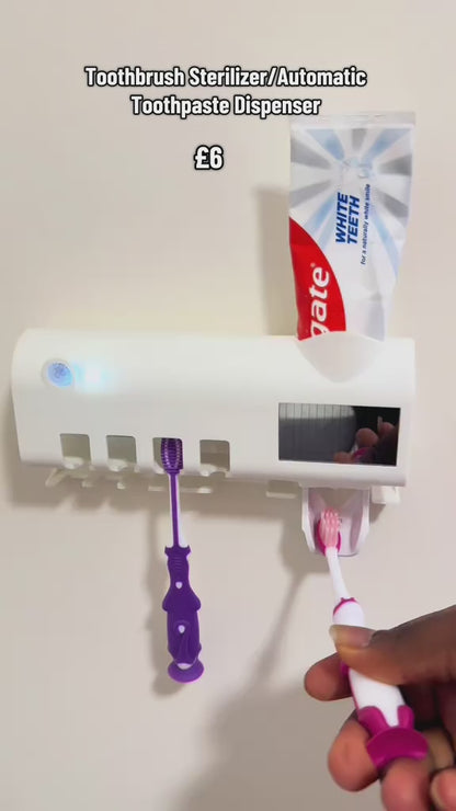 Automatic Toothbrush Sterilizer & Toothpaste Dispenser -4 Slot Wall- Mounted Holder