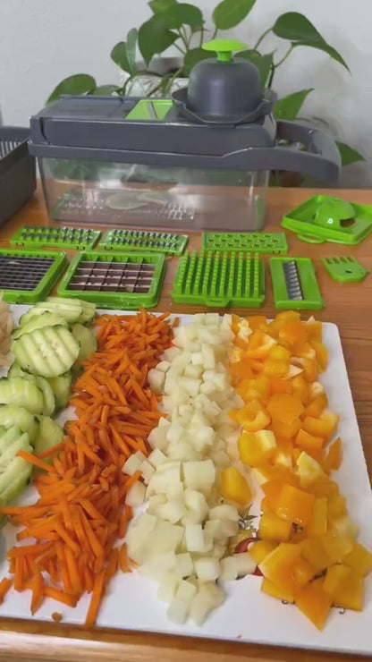 16-in-1 Vegetable Chopper with Container – Multi-Blade Onion Dicer, Slicer & Grater for Fast Food Prep