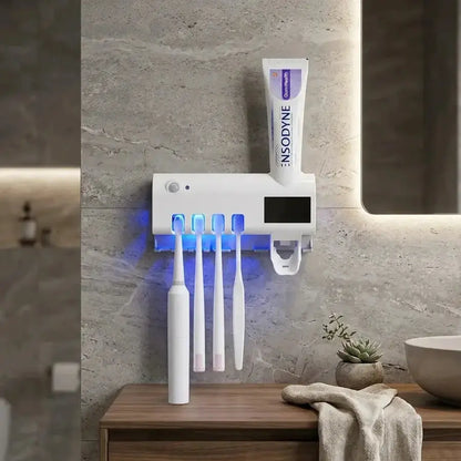 Automatic Toothbrush Sterilizer & Toothpaste Dispenser -4 Slot Wall- Mounted Holder