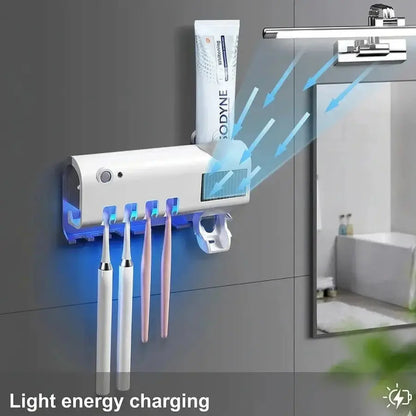 Automatic Toothbrush Sterilizer & Toothpaste Dispenser -4 Slot Wall- Mounted Holder