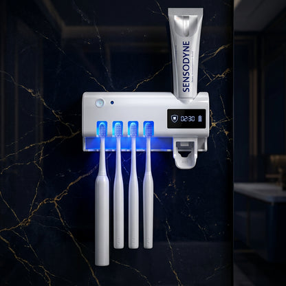 Automatic Toothbrush Sterilizer & Toothpaste Dispenser -4 Slot Wall- Mounted Holder