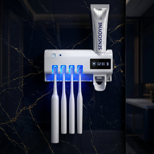 Automatic Toothbrush Sterilizer & Toothpaste Dispenser -4 Slot Wall- Mounted Holder