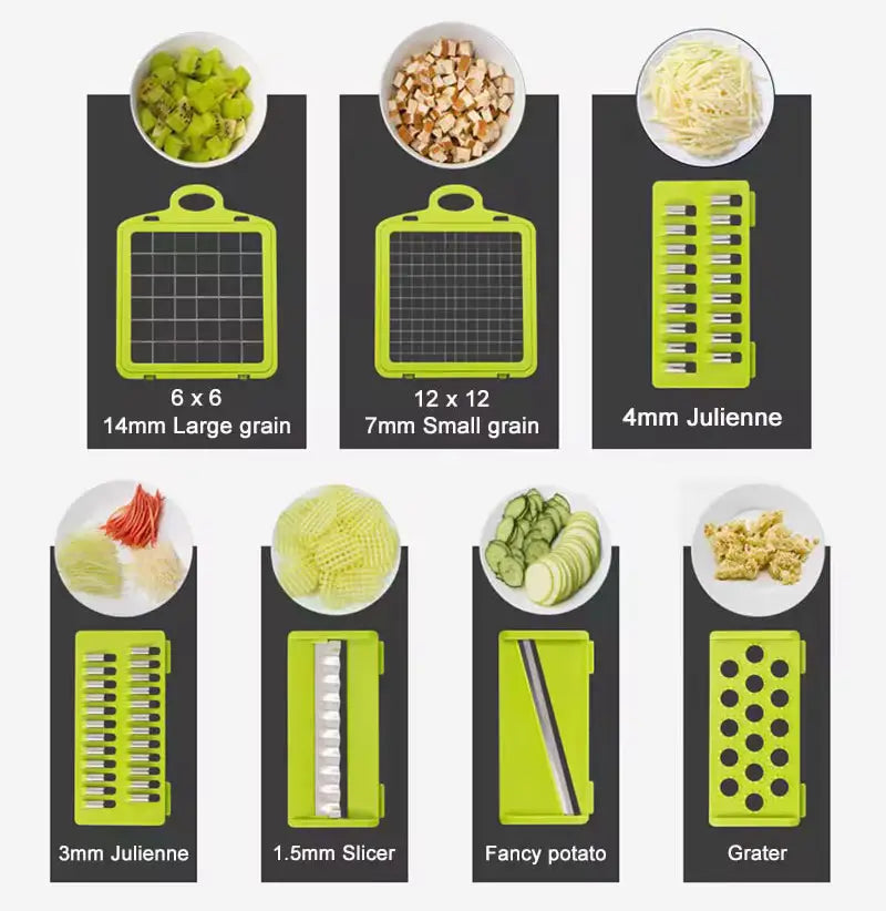 16-in-1 Vegetable Chopper with Container – Multi-Blade Onion Dicer, Slicer & Grater for Fast Food Prep