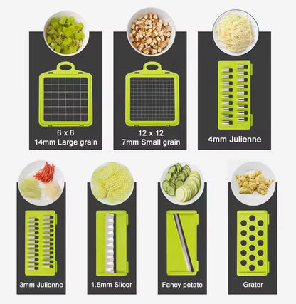 16-in-1 Vegetable Chopper with Container – Multi-Blade Onion Dicer, Slicer & Grater for Fast Food Prep